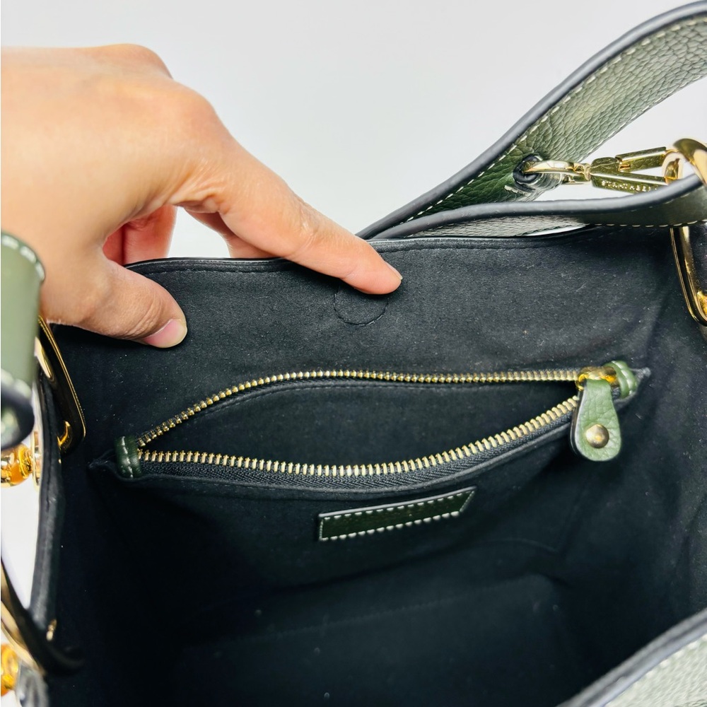 SOLD - Strathberry Lana Midi Bucket Bag - Tan/bottle green - Picture 8 of 16